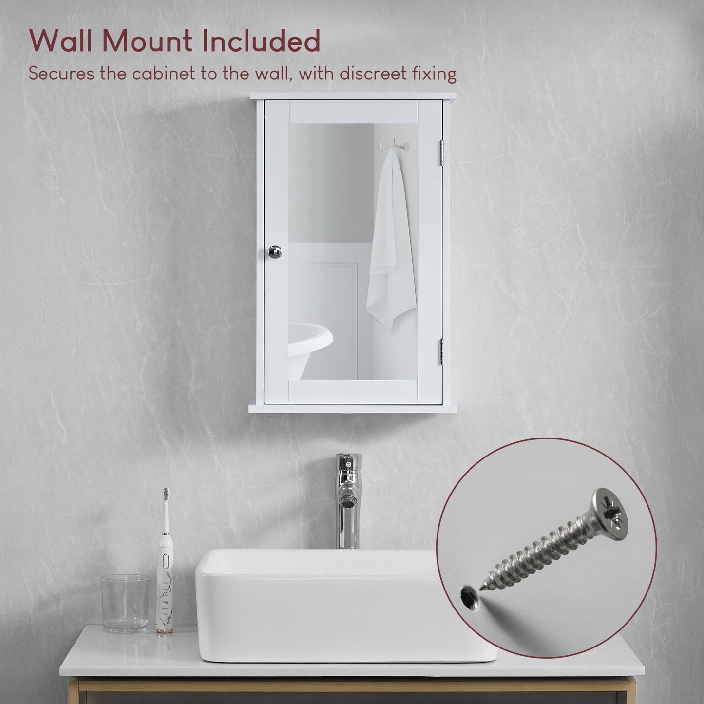 Bath Vida Priano Bathroom Cabinet Single Mirrored Door Wall Mounted, White