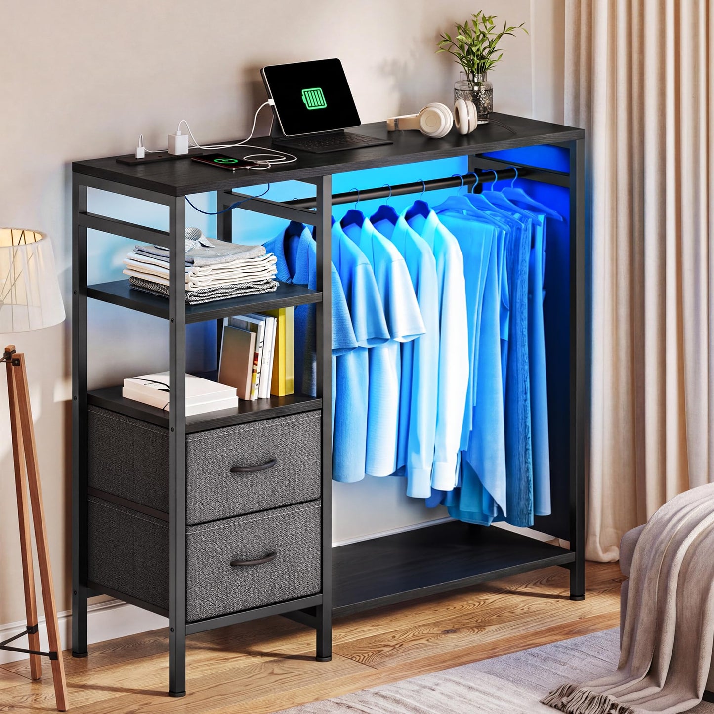YITAHOME Wardrobe Chest of Drawers with Hanging Rail 120cm Black