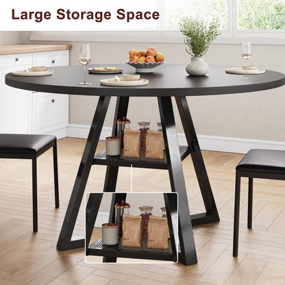 Jocoevol Round Dining Table for 2-4 People, Circle Dinner Table with Shelves, Space Saving Wood Kitchen & Dining Room Furniture (Black, 42 inch