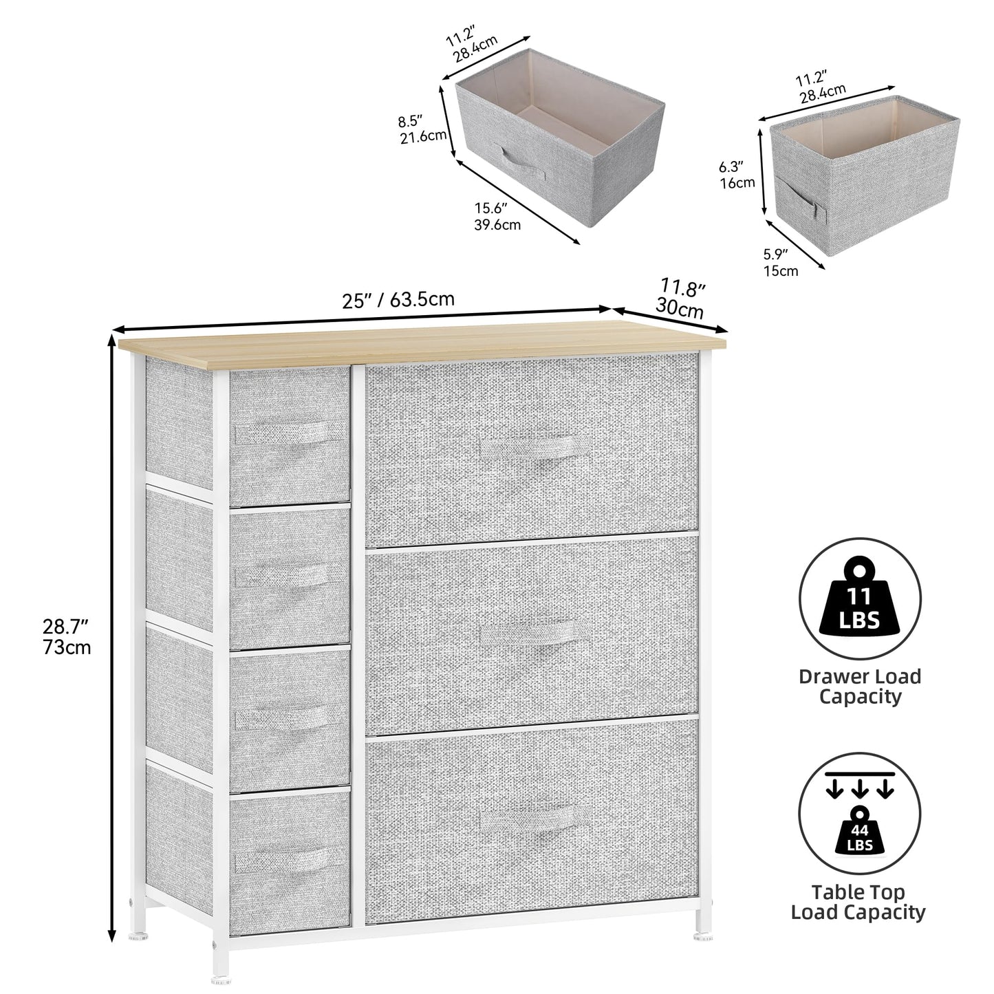 DWVO Chest of Drawers,Fabric Chest of Drawers for Bedroom, Cabinet with 7 Drawers,Dresser for Bedroom,Living Room With Handles,Wood Top and Sturdy