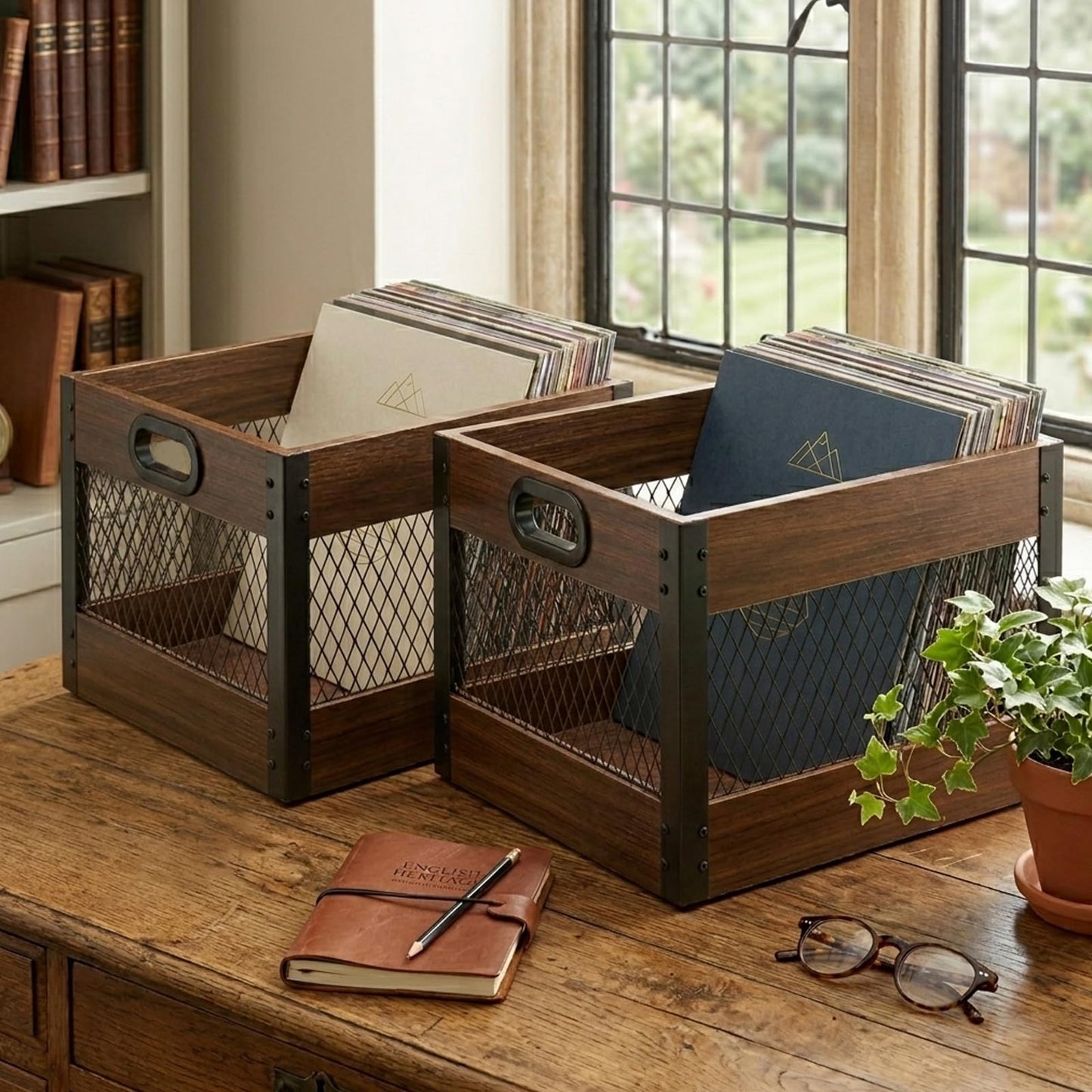 Kryntex Vinyl Record Storage Crate - Wooden LP Storage Box, Classic Cube Holds 60-80 Albums Per Box