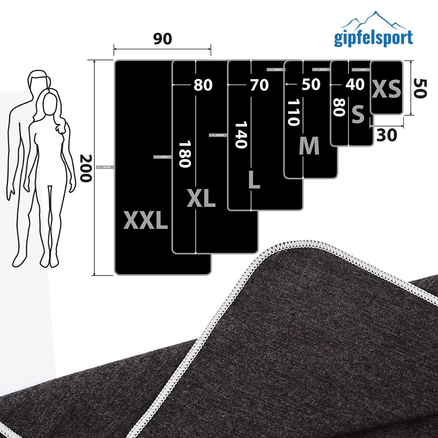Microfibre Towel Set for Sauna, Fitness, Sports, Beach Towel, Sports Towel, Anthracite Brush Set 2: XL (180 x 80) & S (80 x 40)