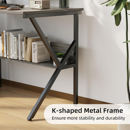 CAIYUN 70cm Computer Desk, Home Office Desk for Home, Small Desk for Spaces, GreyOak Small Table with Monitor Stand