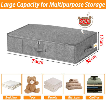 Under Bed Storage Box with Lids, 3 Pack Underbed Storage with Side & Bottom Support & 3 Handles, Large Foldable Fabric Under Bed Storage Bag with Zip