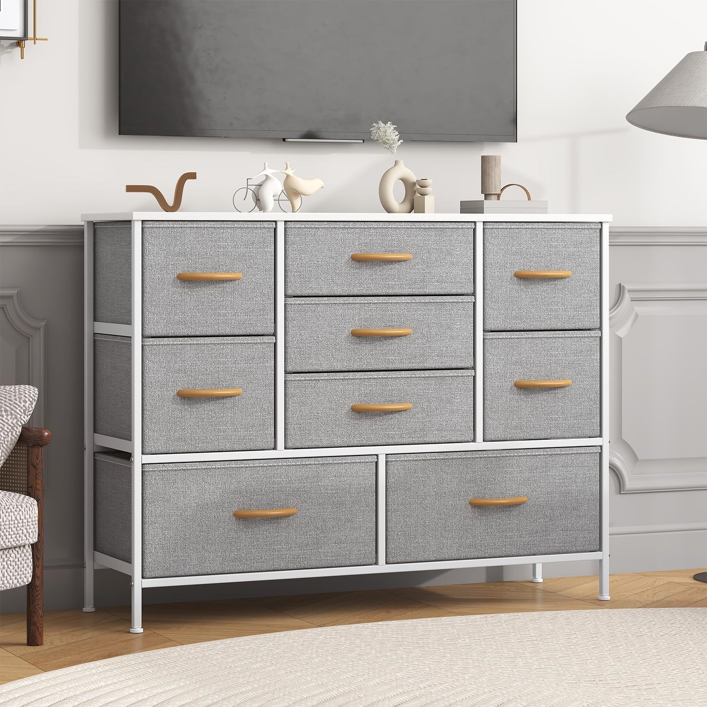 GoaHi Chest of Drawers, Large Dressers with Metal Frame and MDF Wooden Top Board, Adjustable Feet, Anti-Tip Safety