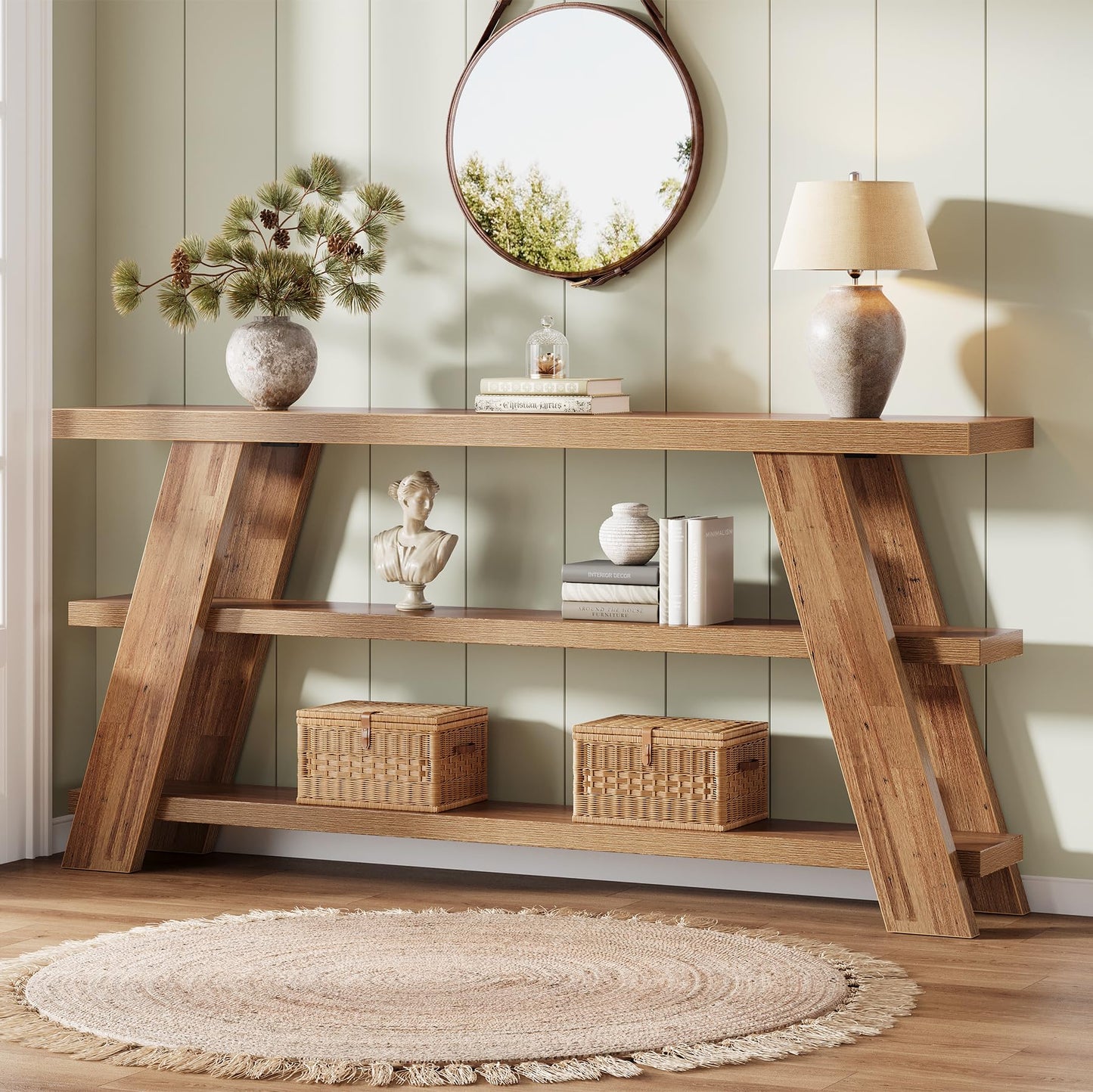 Tribesigns 70.9" Extra Long Console Table with Storage, 3-Tier Narrow Wooden Sofa Table Behind The Couch, Farmhouse Entry Foyer Table for Entryway
