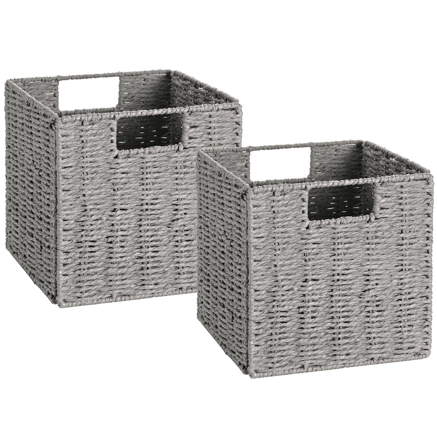 Vagusicc Wicker Storage Basket, Set of 2 Handwoven Wicker Basket for Storage, Foldable Storage Baskets Organizer Bins with Handles for Shelves