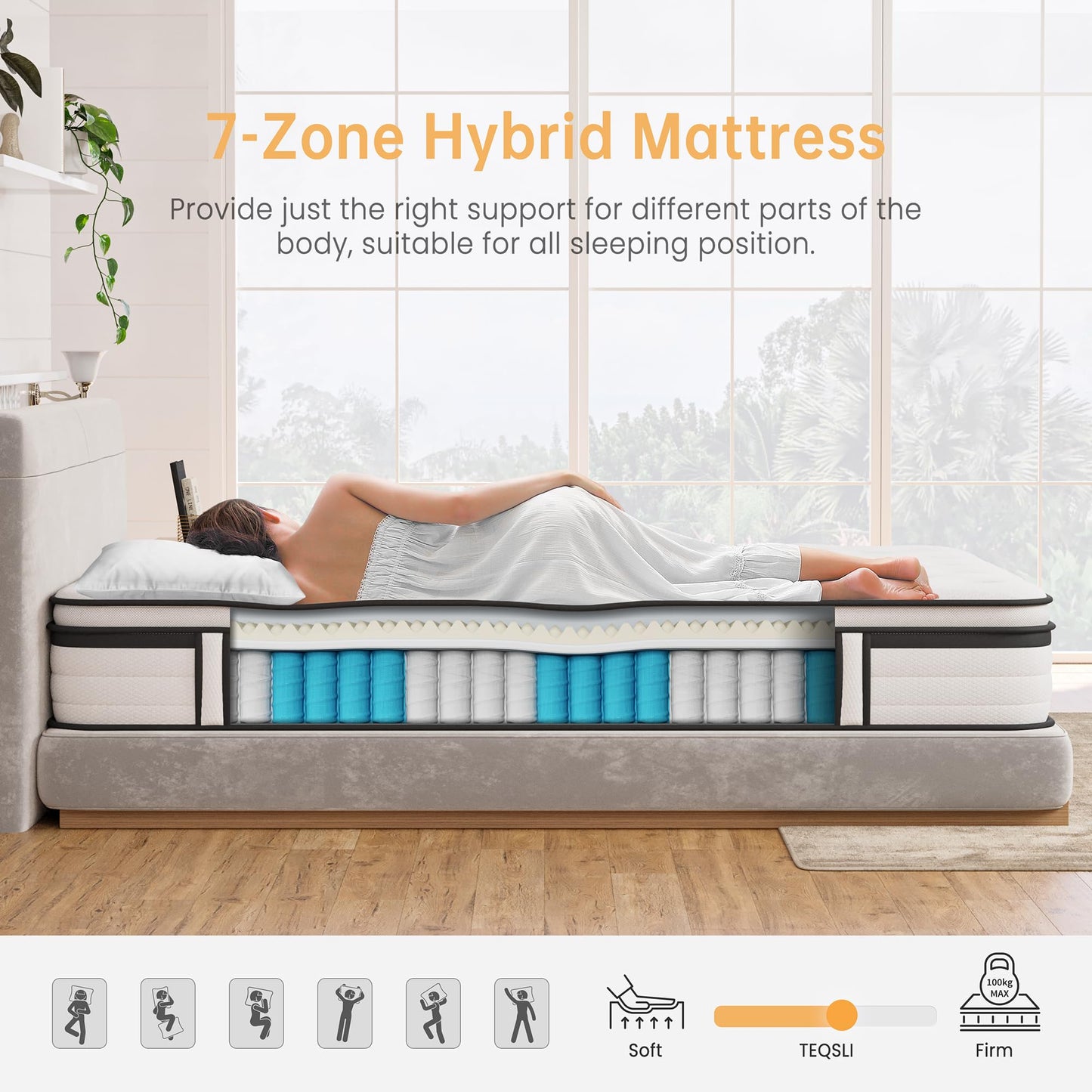 TeQsli Small Double Mattress 4FT Memory Foam Spring Hybrid Mattress 27CM