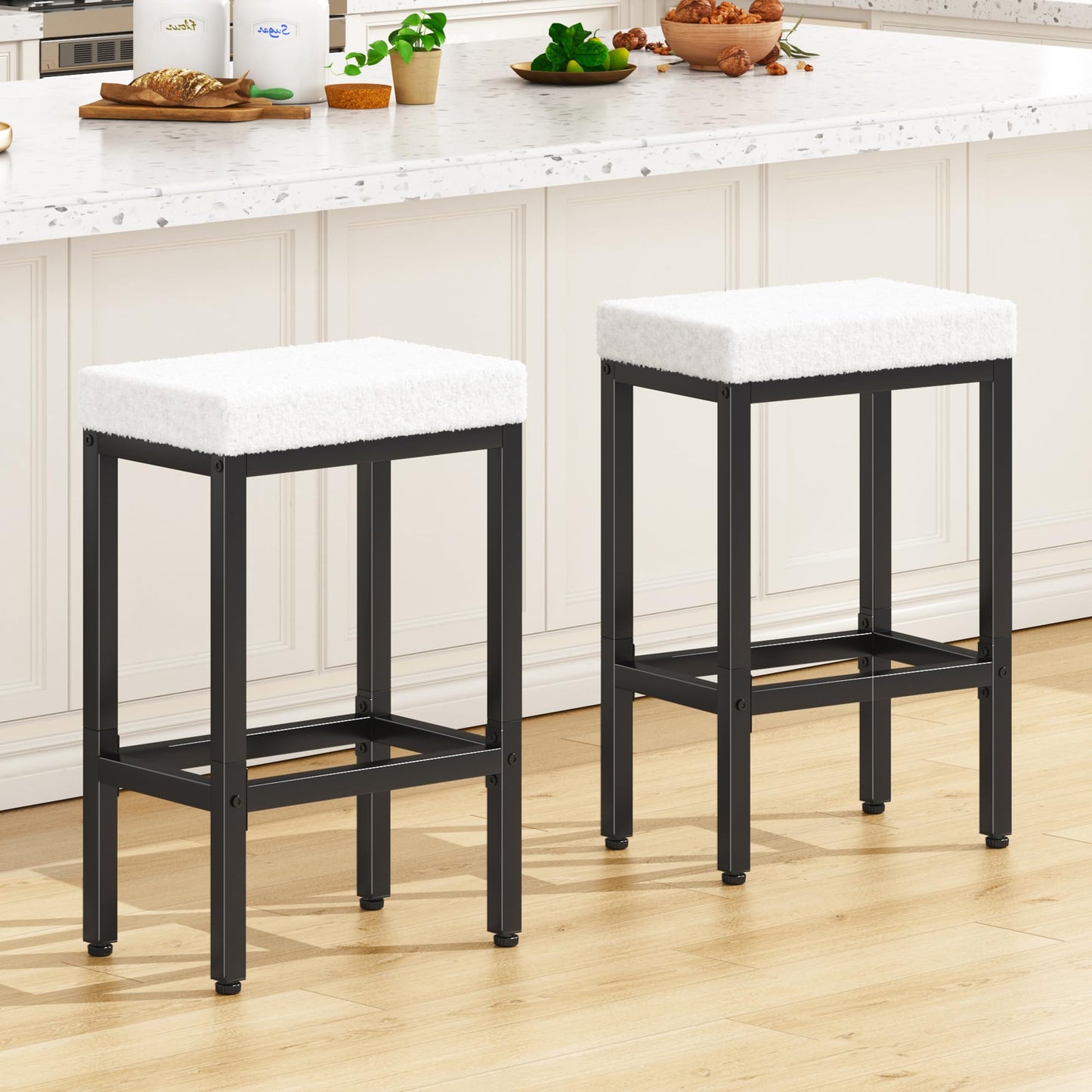YMYNY 66cm Bar Stools Set of 2 - Fabric Breakfast Bar Stools, HBS514W