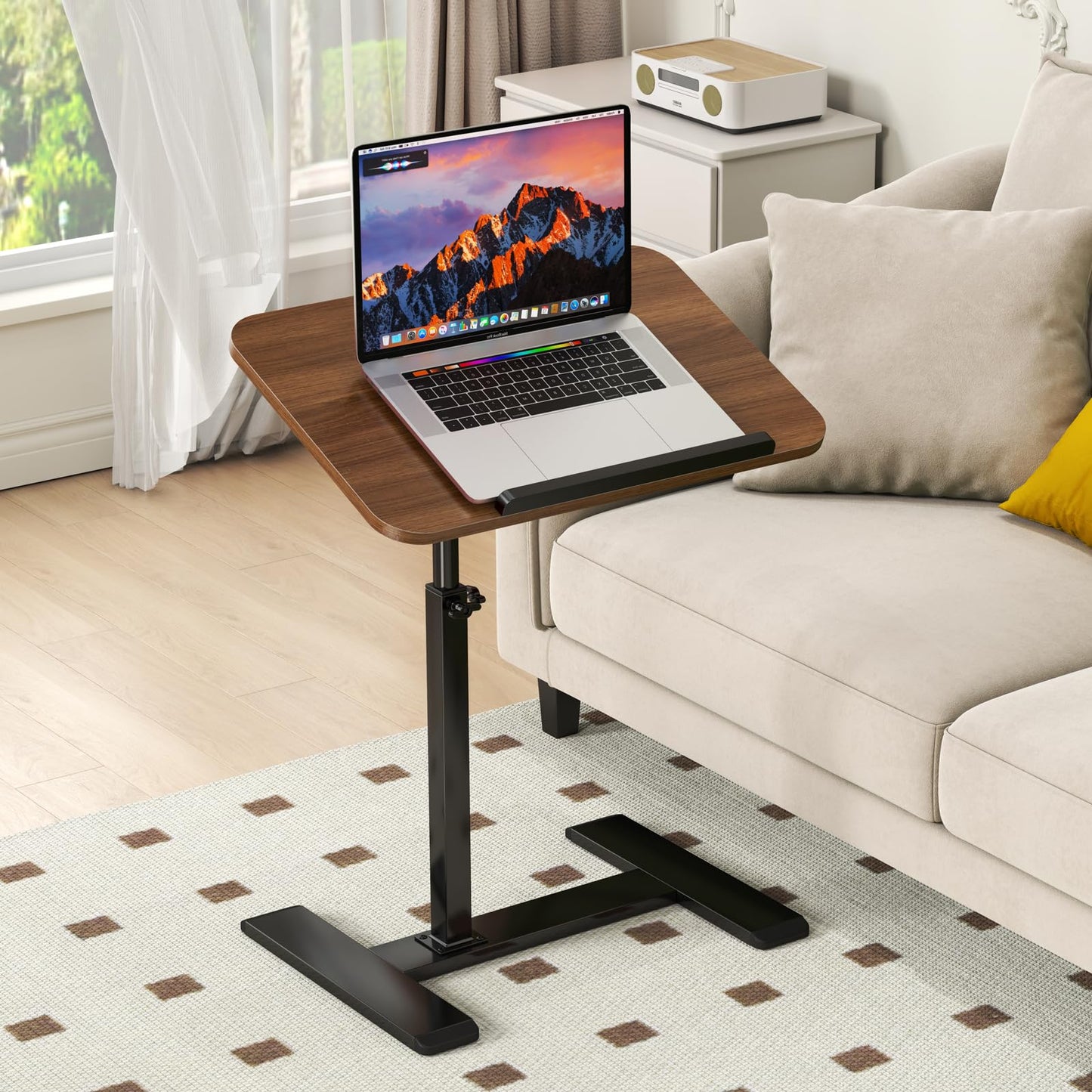 Adjustable Height C Shaped Side Table,360°Swivel Overbed Table,Top Tilting Laptop Stand Tray Tables with Wheels,Mobile Couch End Tables that Slide