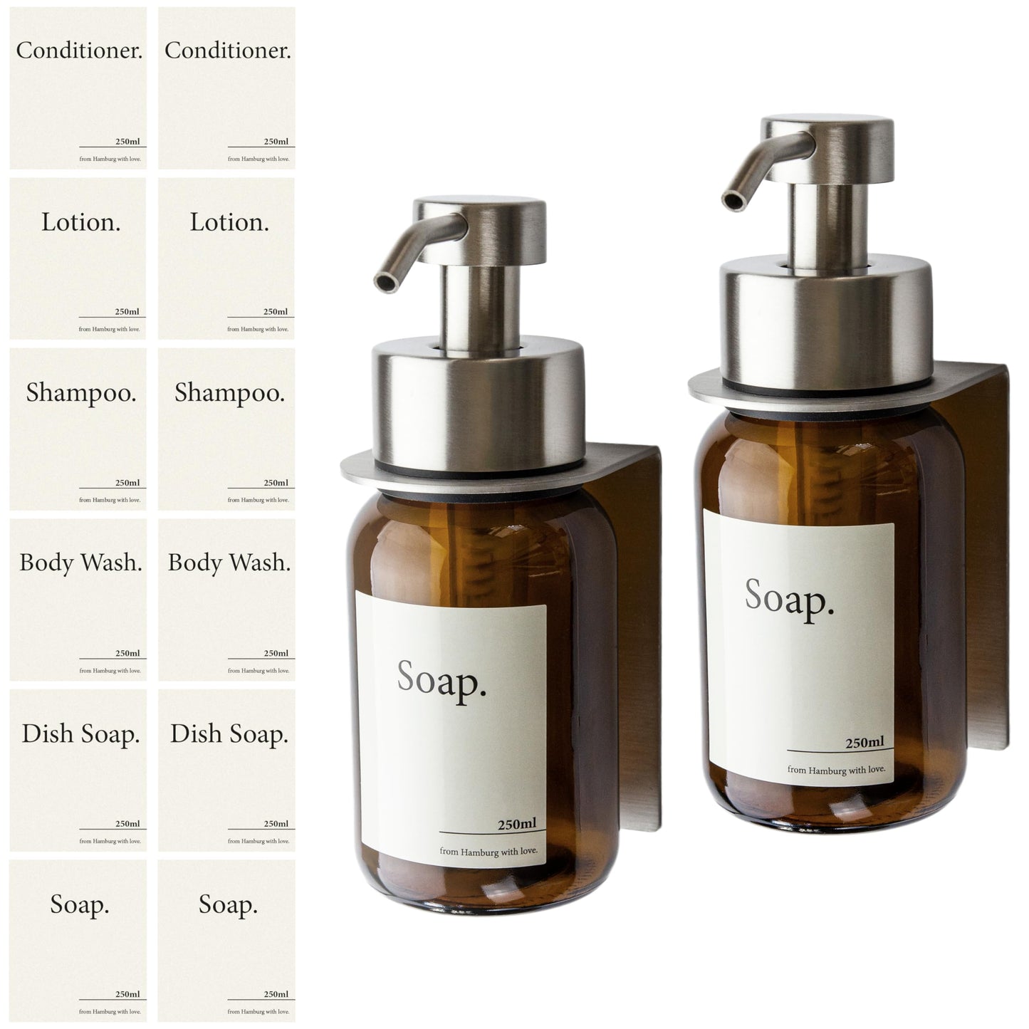Designfactory Hamburg Glass Soap Dispenser | Wall mounted Soap Dispenser for Kitchen and Bathroom | Shampoo and Conditioner Dispenser