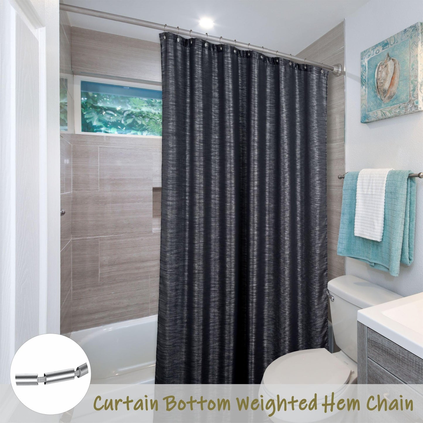 Black Silver Glitter Shower Curtain: Waterproof Washable, 200Lx183W