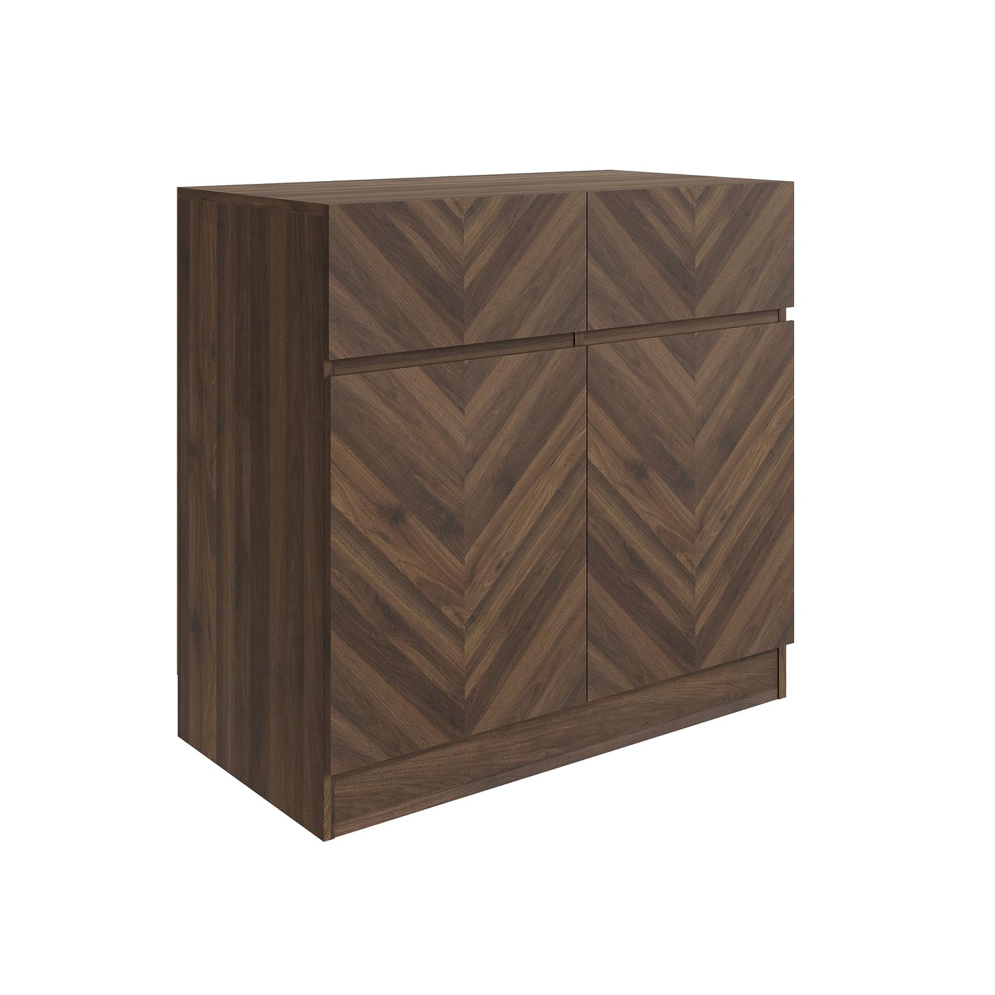 GFW Catania Compact Sideboard, Royal Walnut Storage Cabinet with 2 Drawers and 2 Doors, Herringbone Wood Grain Sideboard