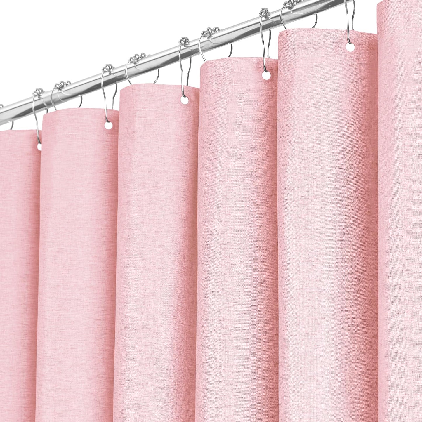 BTTN Extra Long Linen Look Shower Curtain, Waterproof, 182x244cm, Pink