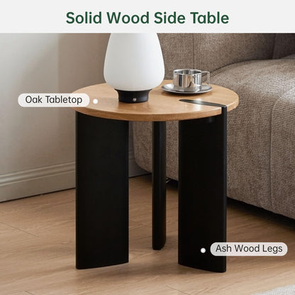 YESWOOD Solid Wood Side Table with 2-Tone Finish, Zen Style End Table for Living Room & Balcony, Nature Wooden Bedside Table for Bedroom