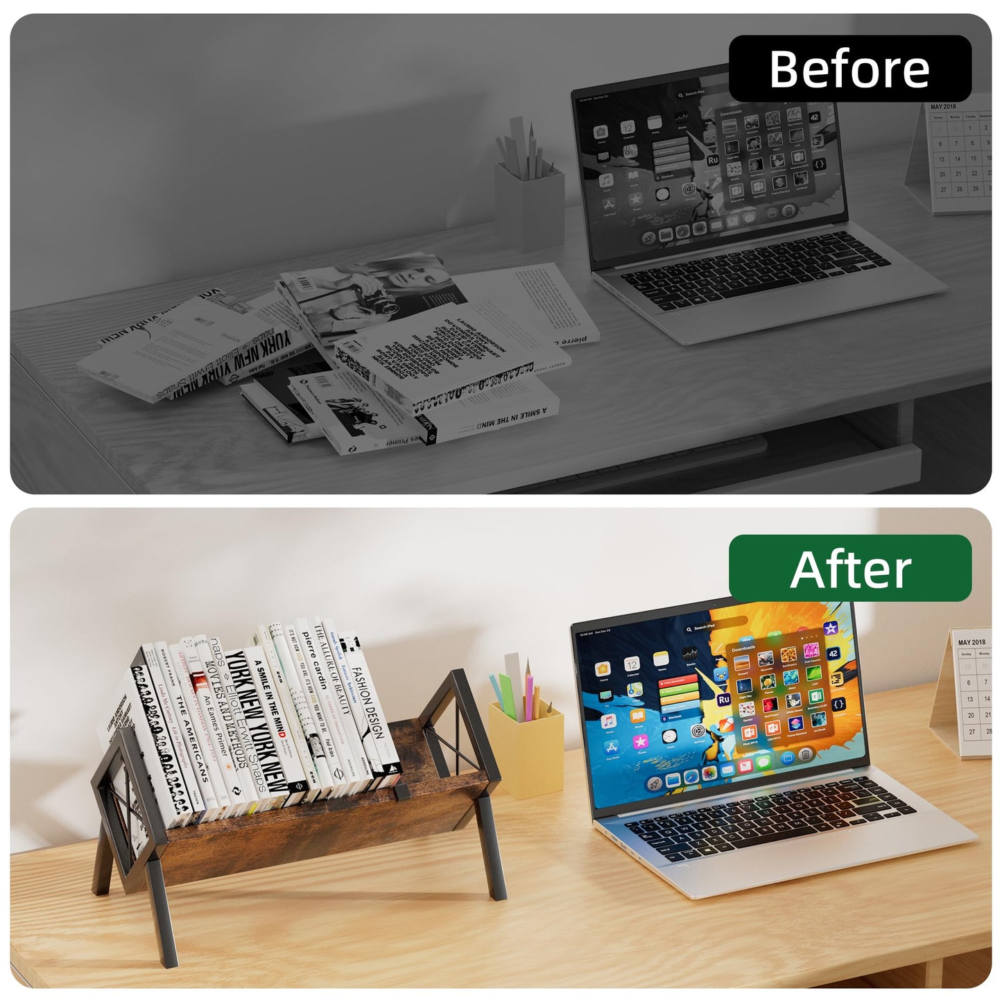 ASIFMTHOT Desk Bookshelf, Retro Tabletop Book Organizer & Mini Tilting Bookcase for Books/Magazines/Albums