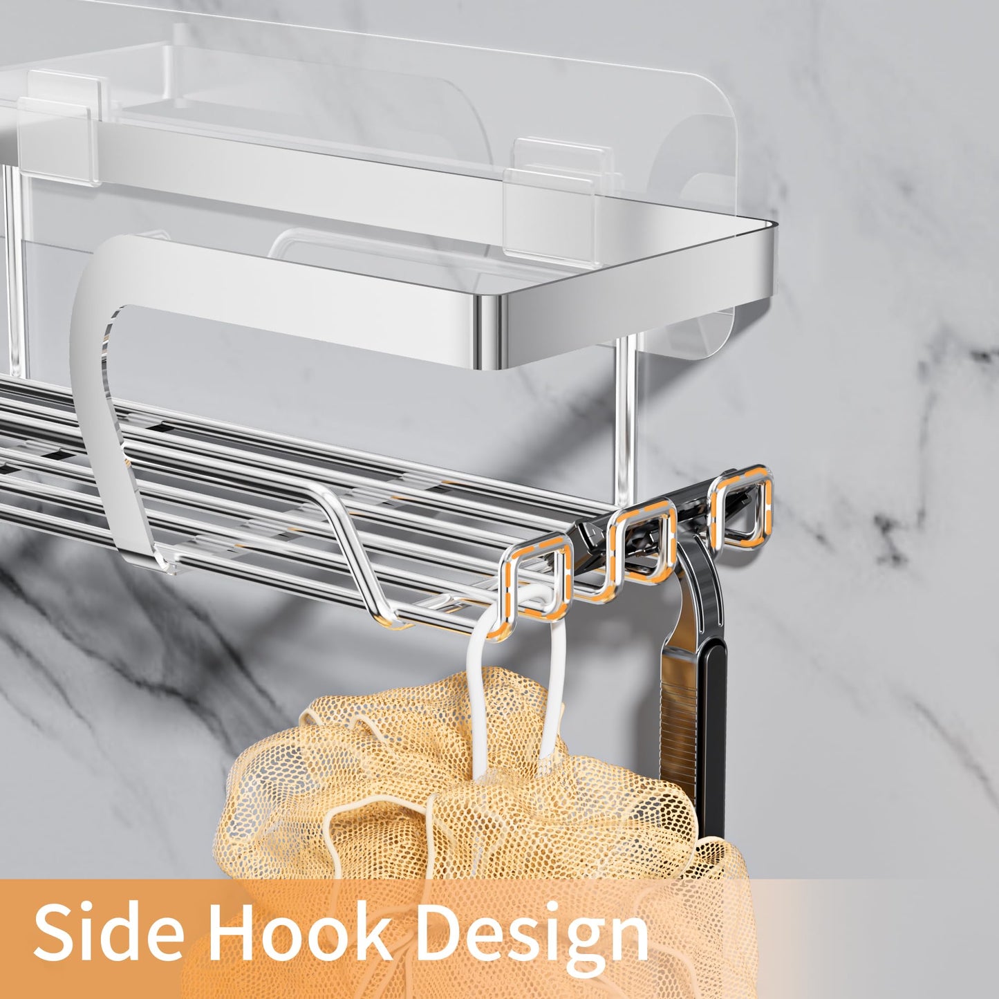 KEGII 2 Pack Adhesive Shower Caddy Stainless Steel Shower Shelf, Silver