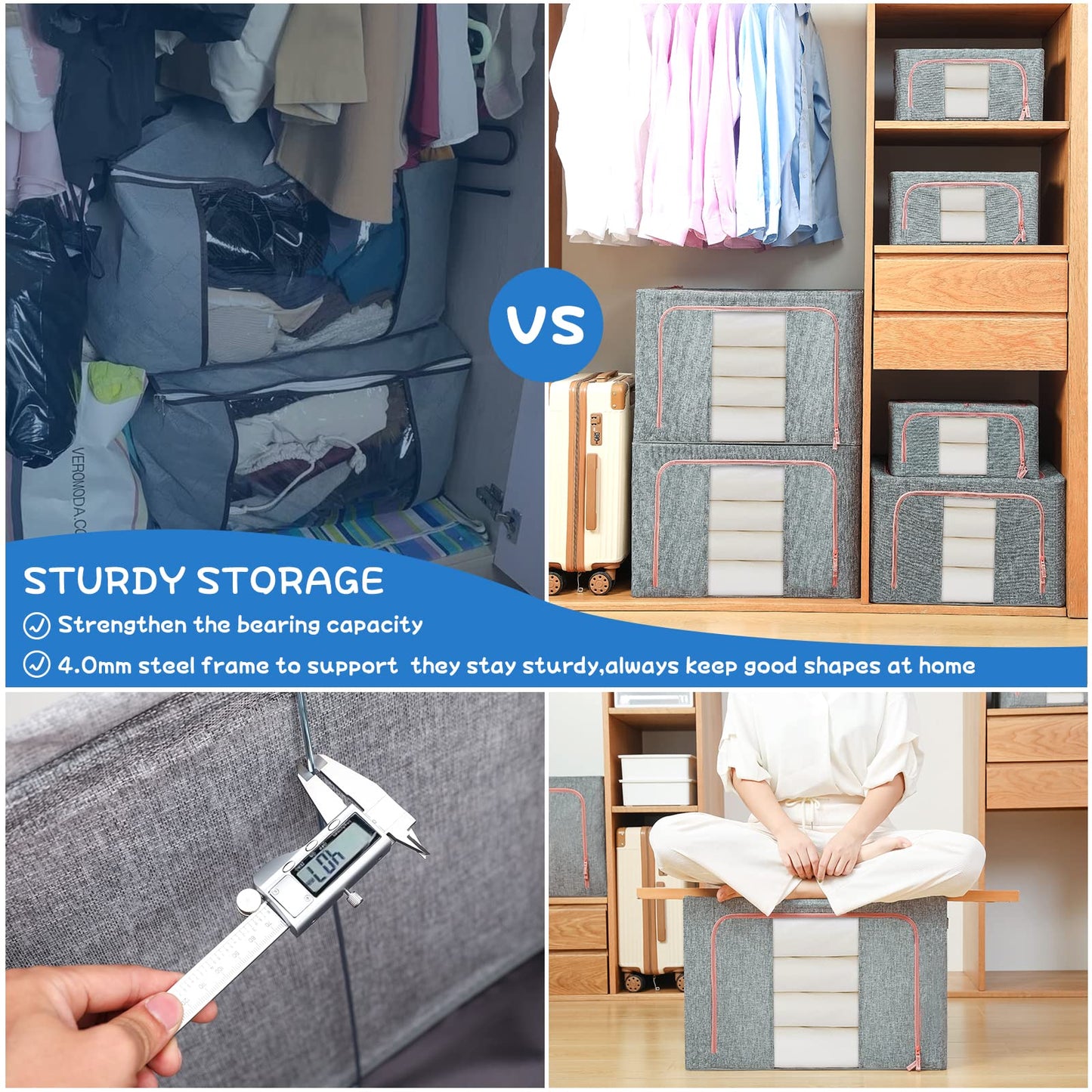 FUSACONY Clothes Storage Bag 3 Pack Storage Boxes with Lids, Foldable Oxford Cloth Steel Frame Box, Waterproof Wardrobe Storage Organiser for Clothes