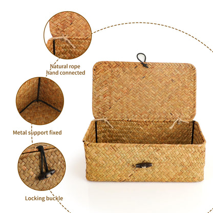 YKUKIZEE 3 PCS Rattan Woven Storage Basket with Lids Wicker Storage Basket