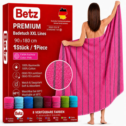 Betz XXL bath towel - large beach towel - sauna towel made of 100% cotton - beach towel - 90x180 cm – LINES colour fuchsia
