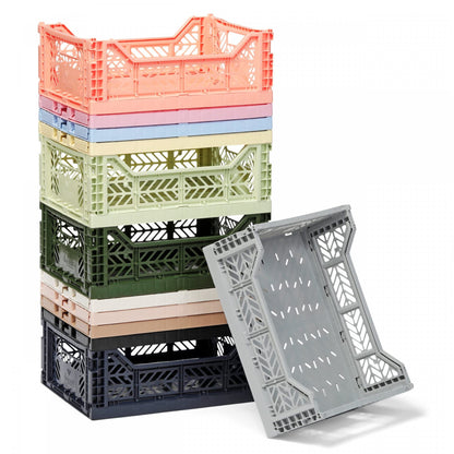 AYKASA Folding Crate, Sturdy Folding Box, Plastic, Stackable, Violet, Midi 40 x 30 x 14 cm