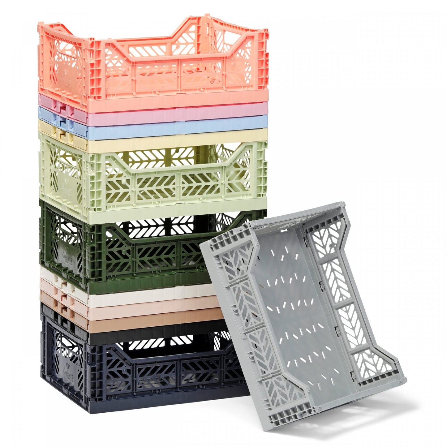 AYKASA Ay-Kasa Folding Crate, Sturdy Folding Box, Plastic, Stackable, Baby Pink, Midi (40 x 30 x 14 cm)