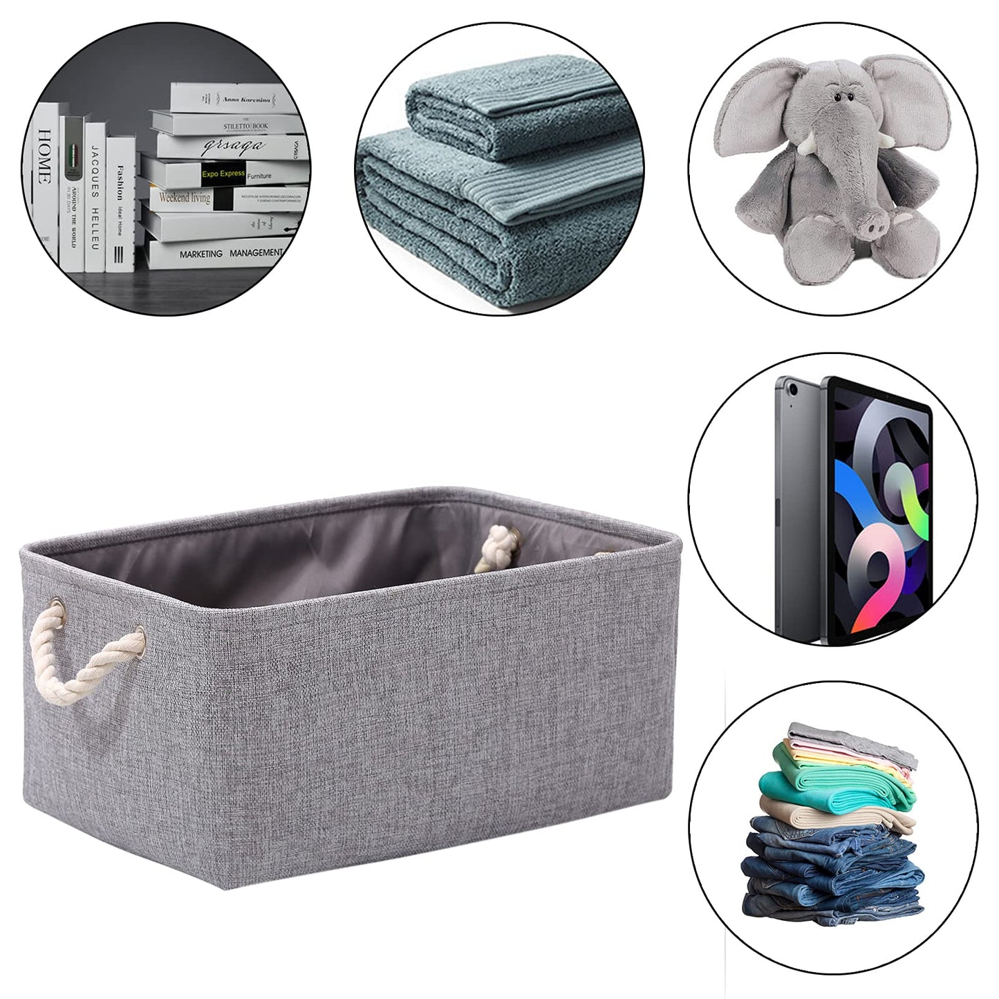 PWVMWM Small Grey Storage Box with Handles, 3 Pcs Thicken Canvas Storage Boxes, Wardrobe Storage Baskets, Collapsible Linen Storage Box for Toys