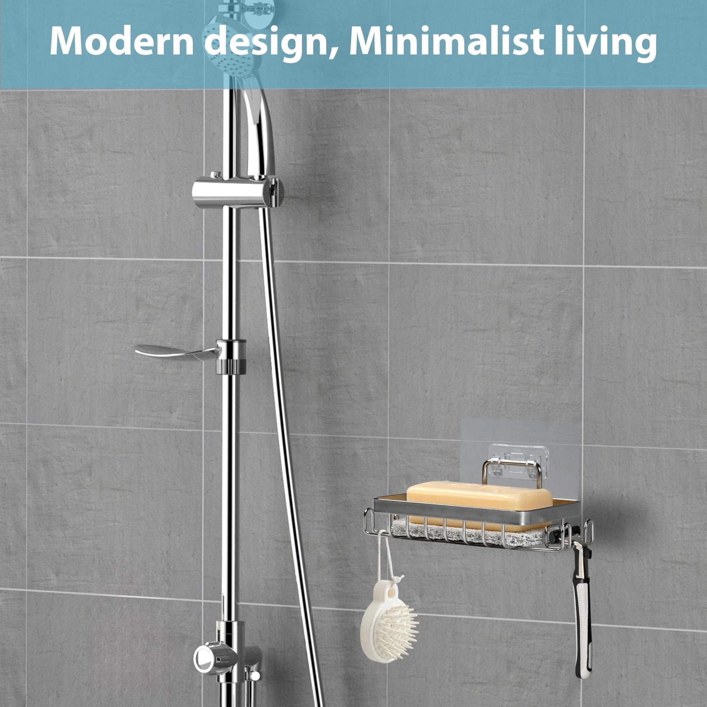 YoHyien 2 Pcs 304 Stainless Steel Wall Mounted Soap Holder, Self Adhesive Soap Dishes with Hooks & Soap Saver, Shower Soap Holder for Bathroom