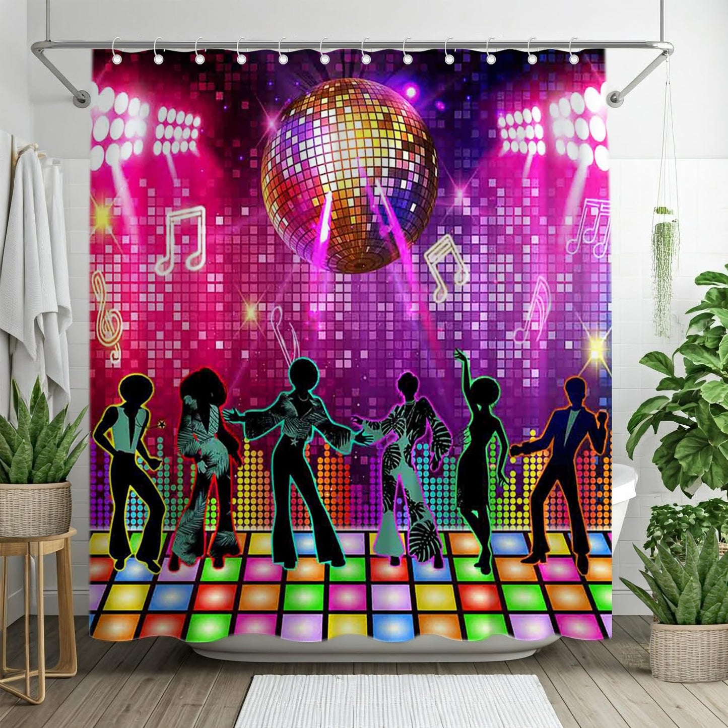 Luminora Retro 70s 80s 90s Disco Night Shower Curtain for Bathroom