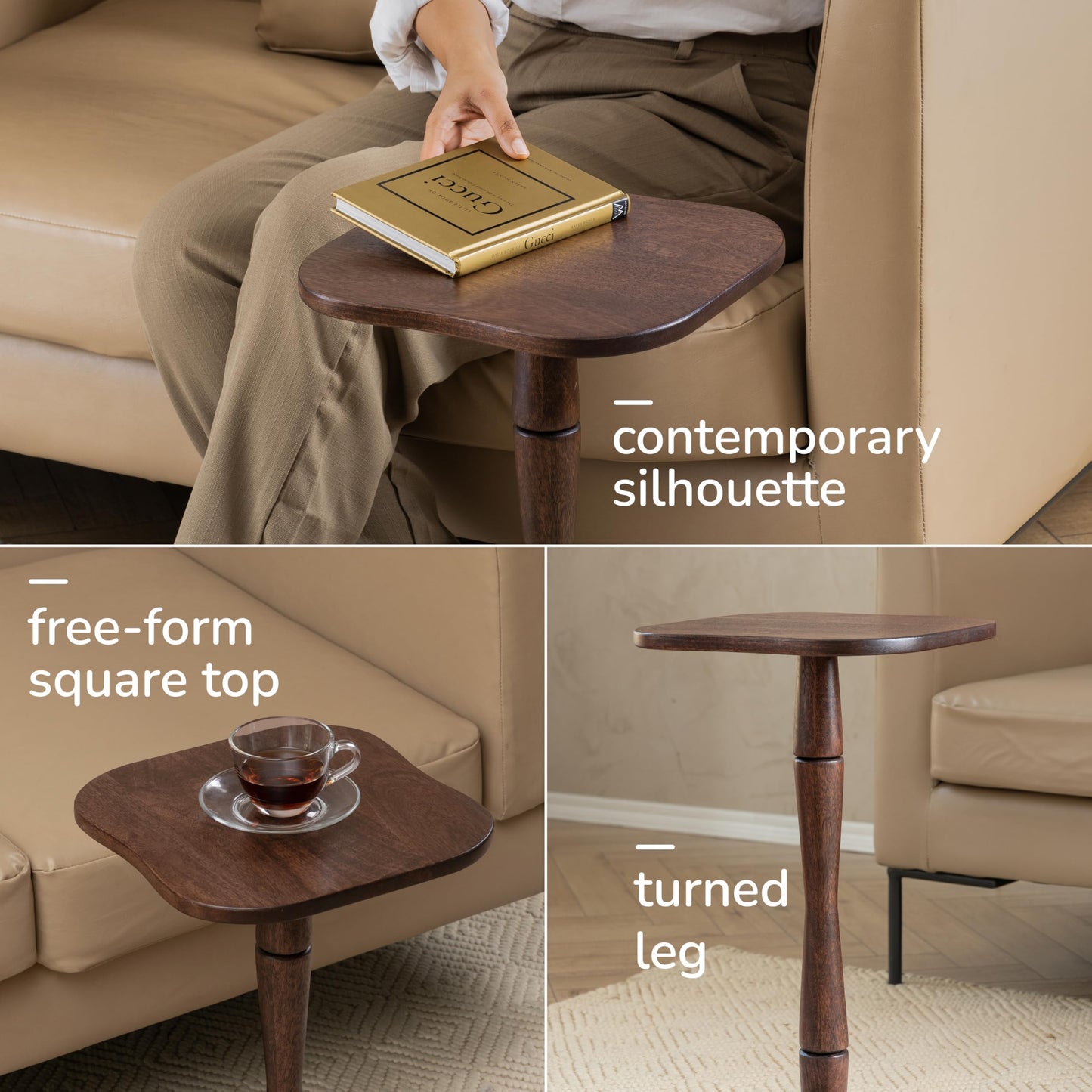 MH London Destiny Square Side End Table - 56cm Tall Solid Mango Wood Accent Table - Handmade Dark Espresso Nightstand for Living Room