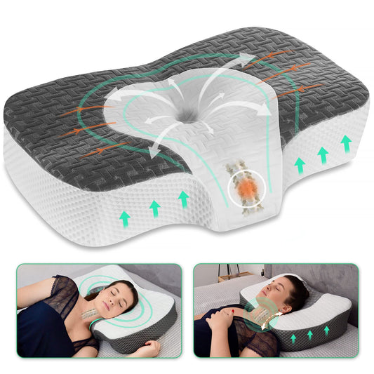 Elviros Cervical Memory Foam Neck Pillow for Side Sleeping, Orthopedic Pillows for Back and Stomach Sleepers, Adjustable Ergonomic Bed Pillow Pain