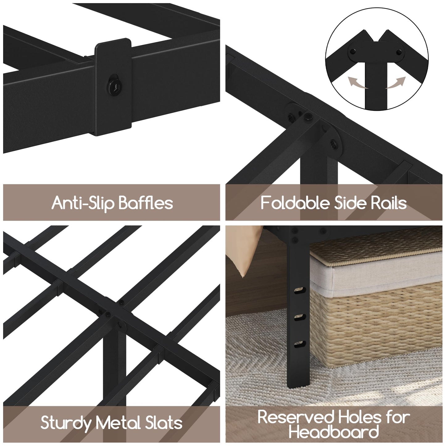 Yaheetech 36cm Double Metal Bed Frame 4ft6, Heavy Duty Steel Slat Support