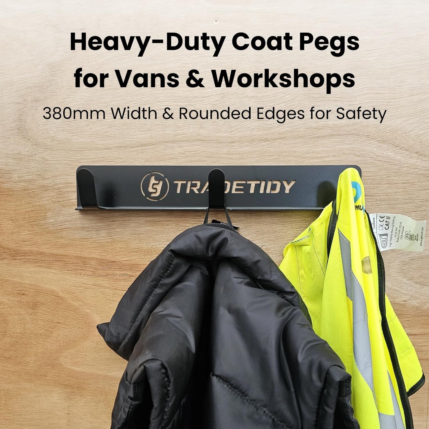 Tradetidy Coat/Hardhat Pegs Holder, Coat Hangers for Workshops, Vans, and Garage Storage, Rounded Edges for Safety, Made from 2mm Super Strong Steel