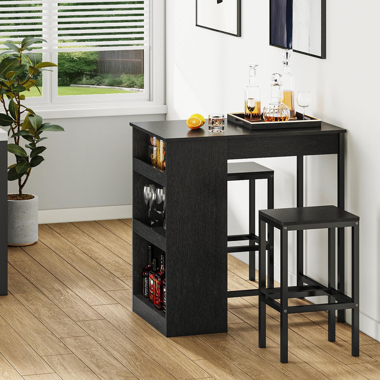 YITAHOME Breakfast Bar Table and Stools Set, Bar Table Set with Bar Stools, Breakfast Bar Dining Bar Table Footrest and Storage Shelf for Kitchen