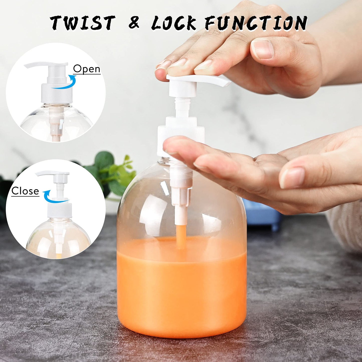 3Pcs 500ml/17oz Empty Refillable Plastic Pump Bottles, Reusable Large Capacity Transparent Soap Lotion Dispenser with Silicone Funnel & Labels for