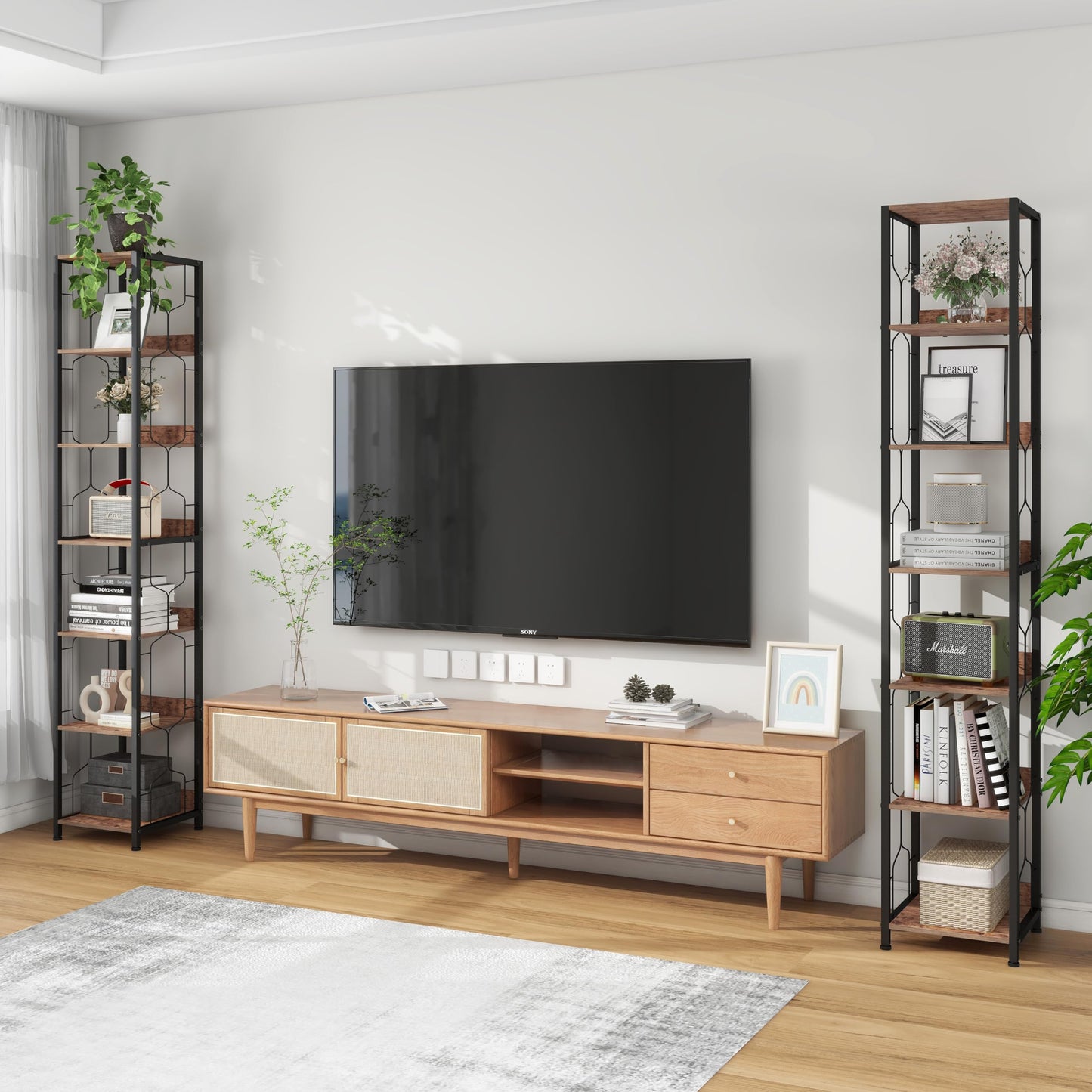 Trironsun 6-Tier Corner Bookshelf Tall Narrow Bookcase Open Storage Rack Skinny Book Shelf Industrial Display Stand Rustic Square Shelf Tower for