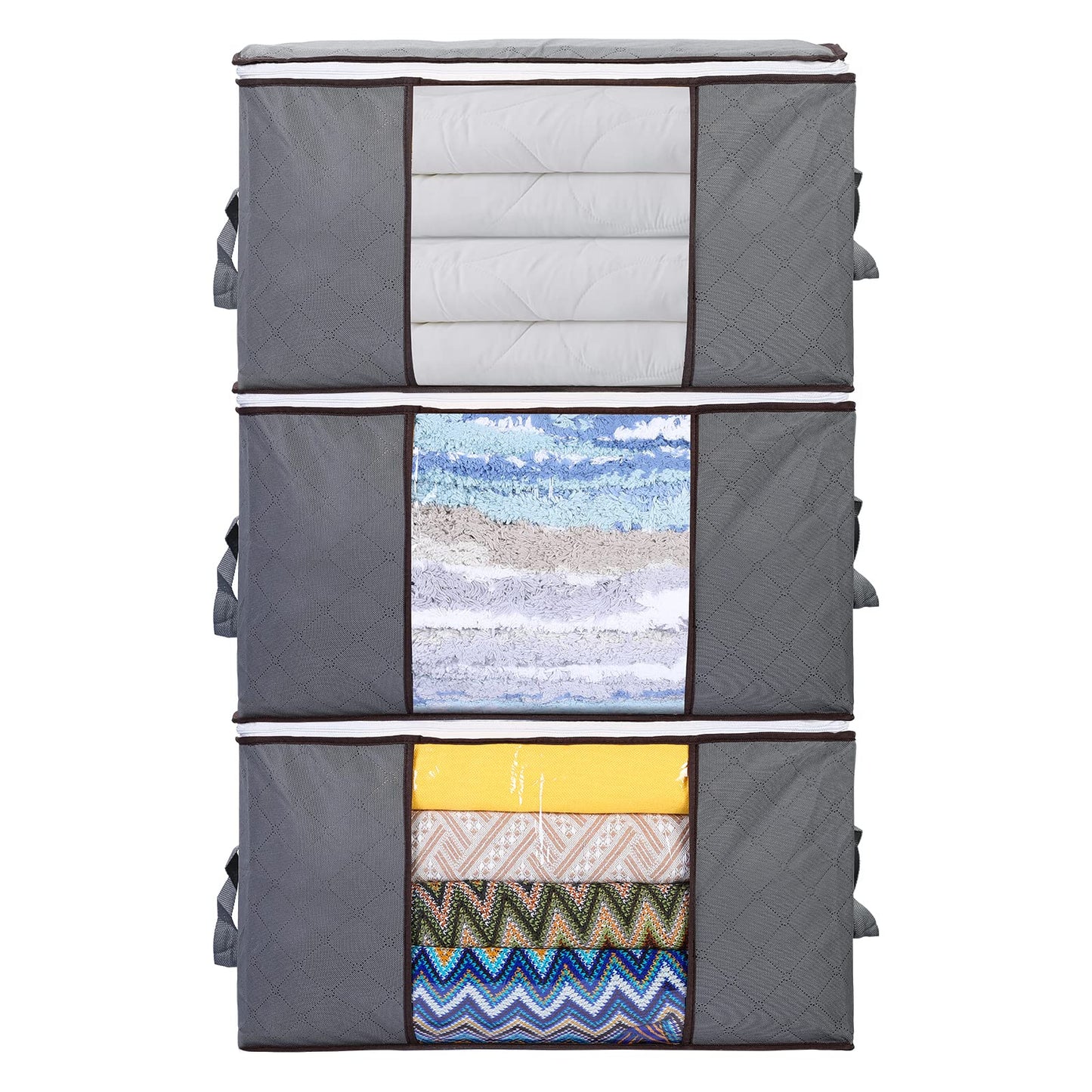 AiQInu Large 90 L Foldable Clothes Storage Bags Pack of 3 with Reinforced Handle, Storage Bags for Duvets, Clothes, Quilts, Pillows, 60 x 44 x 35 cm