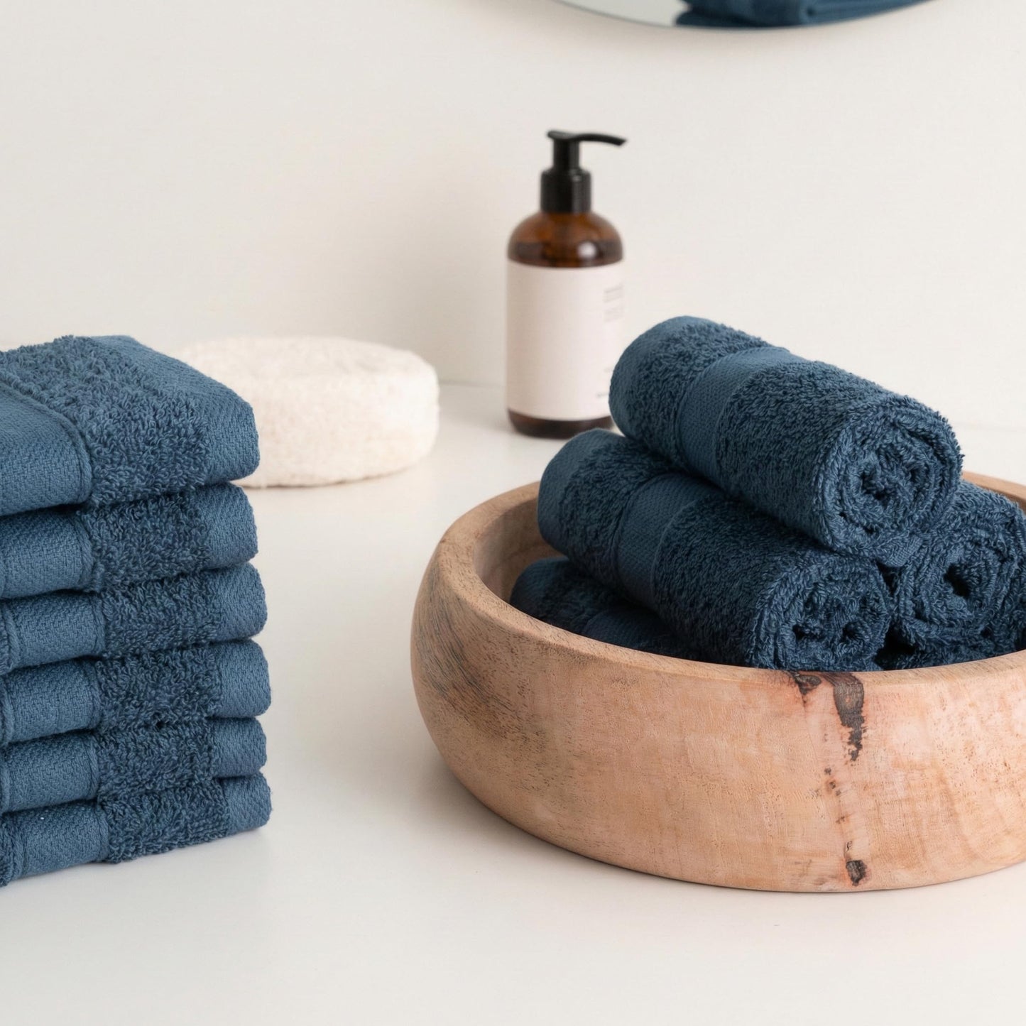 Todocama - Set of 12 Hand Towels (30x30 cm) 100% Soft and Absorbent Cotton, 550 gsm Premium, (Navy Blue)