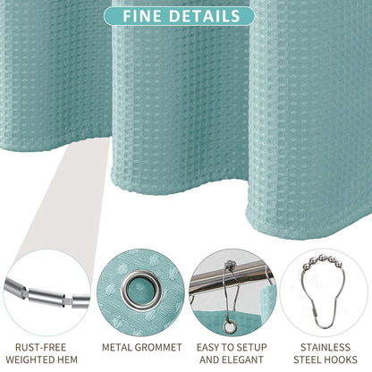 FY&XZH Heavy-Duty Waffle Weave Shower Curtain with Stainless Steel Hooks, Thick Fabric for Bathroom, Hotel, Spa & Salon-183 x 183cm Blue