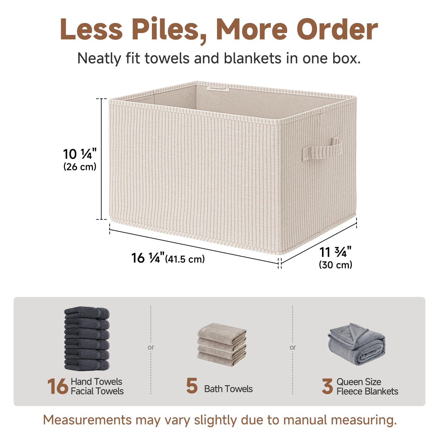 StorageWorks Large Storage Boxes for Wardrobe, Rectangular Storage Baskets for Shelves, Closet Organizers with Handles