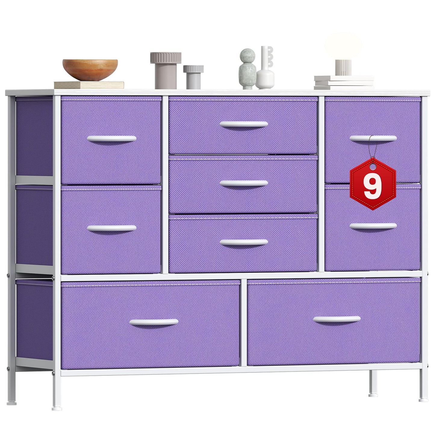 GoaHi Chest of Drawers, Large Dressers with Metal Frame and MDF Wooden Top Board, Adjustable Feet, Anti-Tip Safety