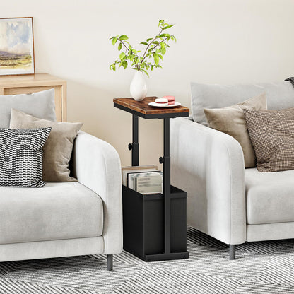 HOOBRO Narrow Side Table with Height Adjustable Feature, 2-Tier Small Bedside Table with Fabric Storage Bin, Slim Sofa Table for Living Room, Bedroom