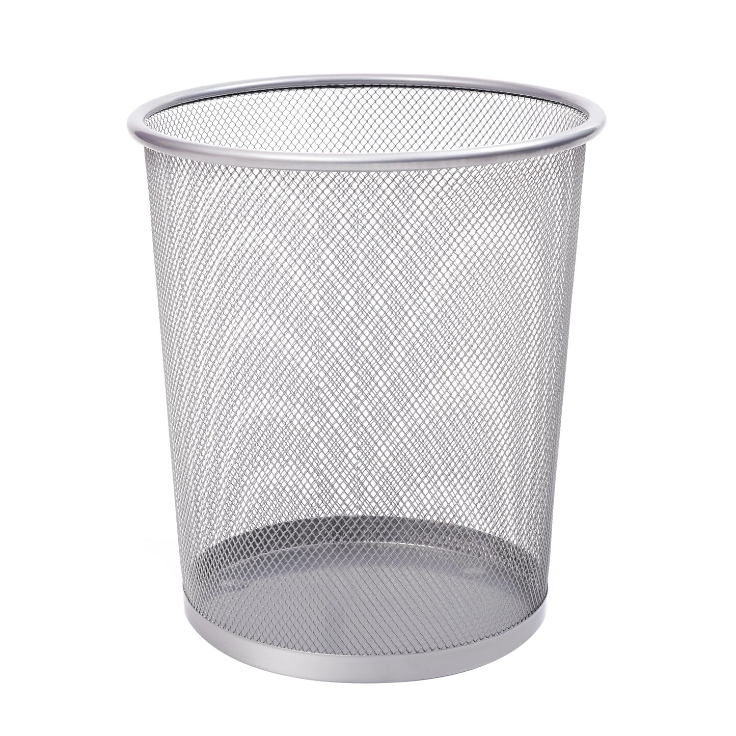 KEPLIN Round Trash Can - 1 Pack Silver Non-slip Mesh Bin, Stylish & Sturdy Metal Can for Home, Bedroom, Office, Bathroom, Living Room & Kitchen