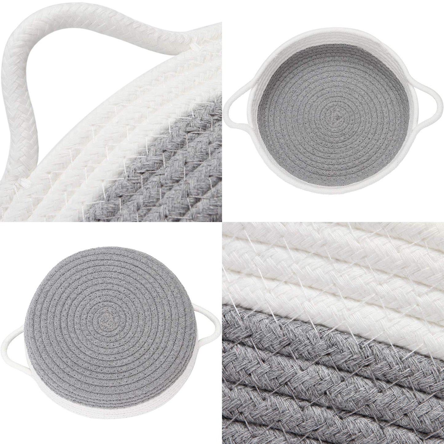 Sea Team Grey White 2-Pack Round Cotton Rope Woven Small Storage Trays