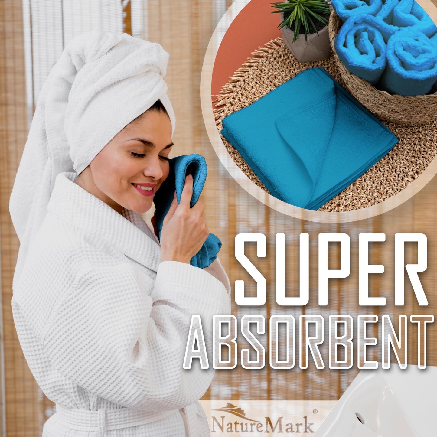 NatureMark Set of 10 Washcloths Made of 100% Cotton - Soft and Absorbent Face and Hand Towels - Practical for Bathroom and Kitchen - 30 x 30 cm