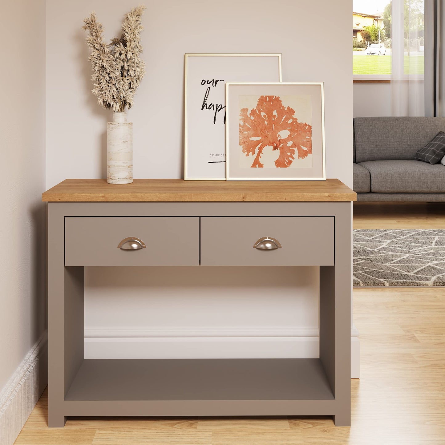 Timber Art Design UK Lisbon Console Hall Way Table with 2 Drawers Rustic Retro Style Hallway Living Room, Bedroom, Office