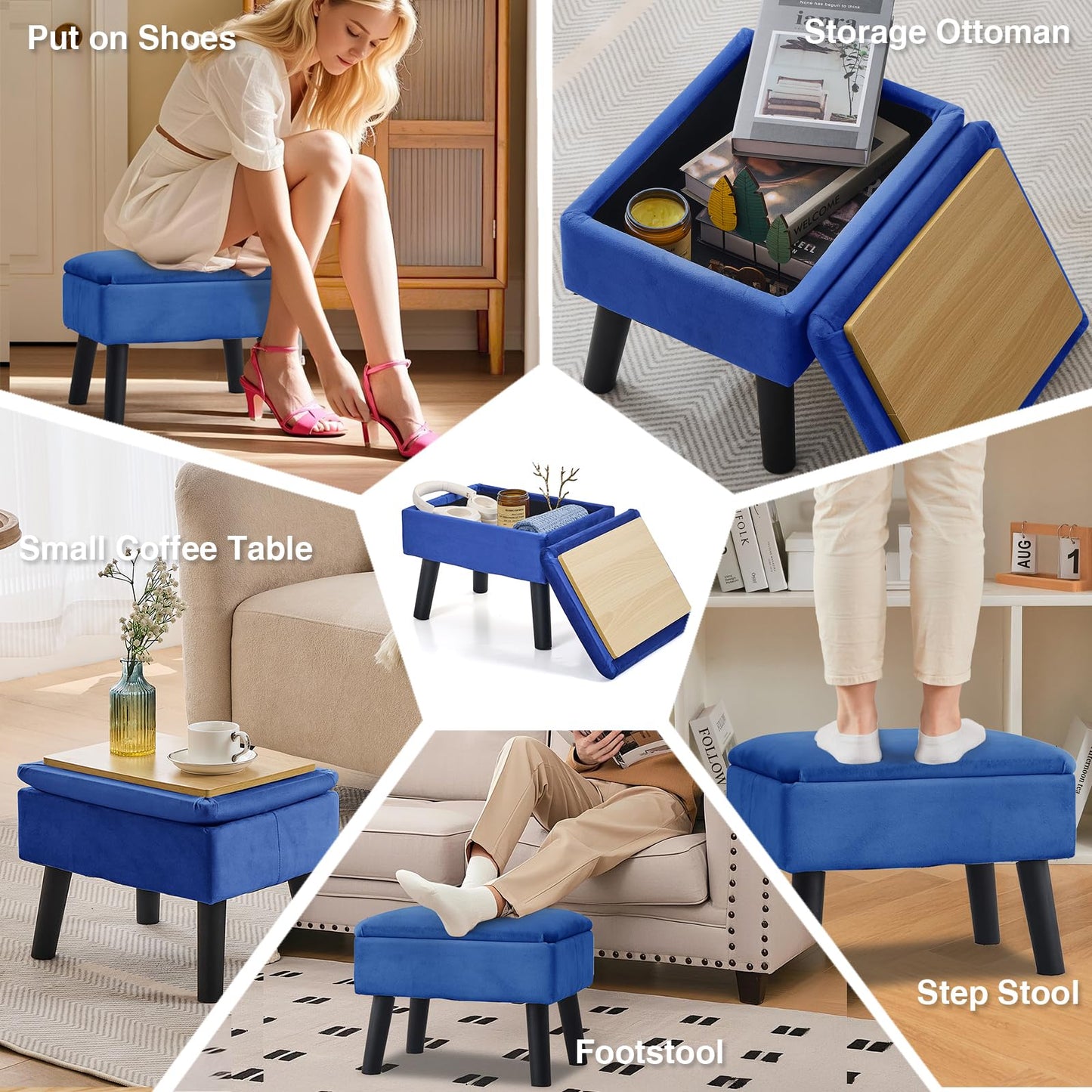 BRIAN & DANY Footstool Ottoman with Storage, Velvet Rectangle Storage Ottoman, Foot Stool with Legs Sofa Footrest for Living Room Entryway Office