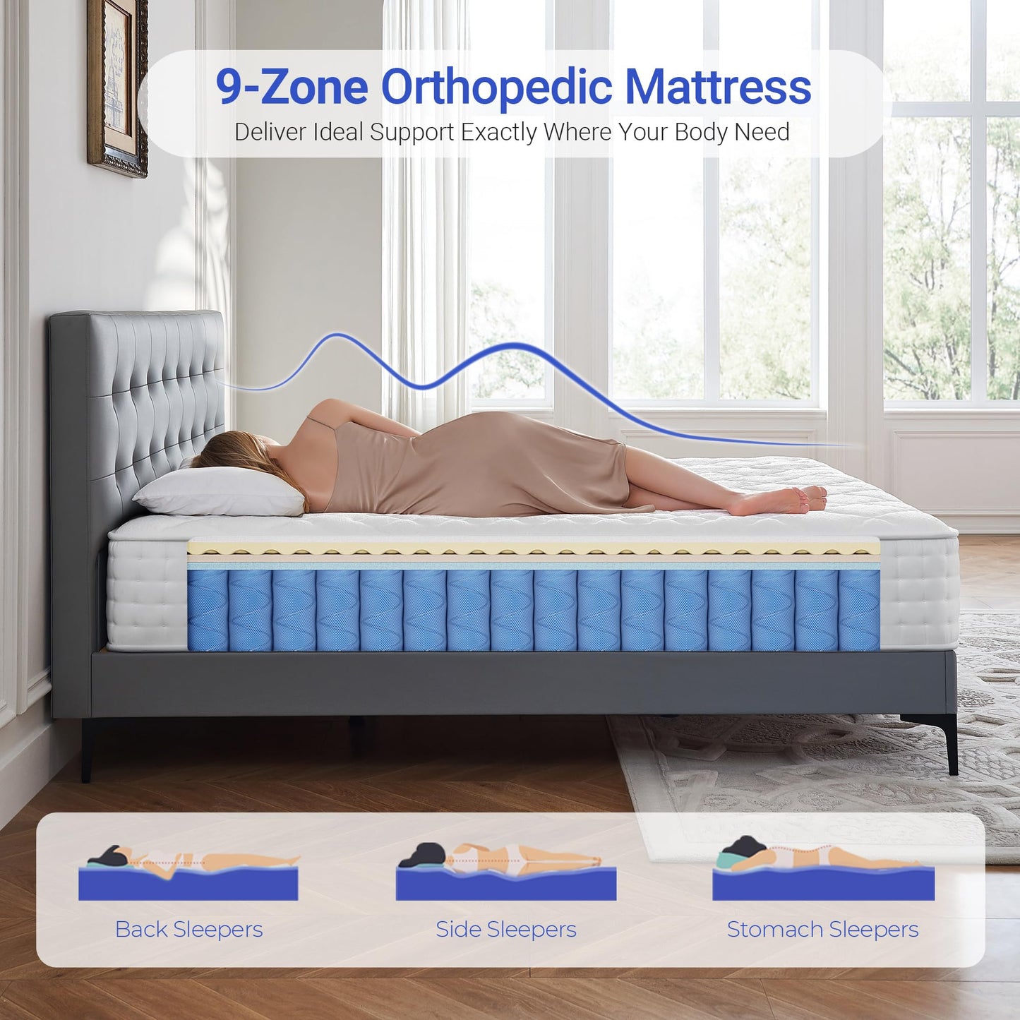 dosleeps Double Mattress 4FT6 | 10" Memory Foam & Pocket Sprung | 9-Zone Orthopedic Support, Breathable Cover