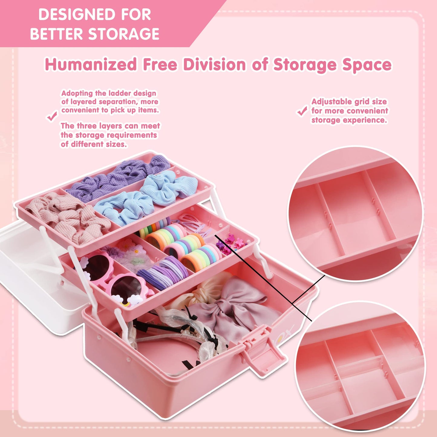 Creahaus 12in 3 Layer Multipurpose Storage Box/Craft Storage Boxes With Compartments/Plastic Tool Box/Medicine Storage Box/Hair Accessories