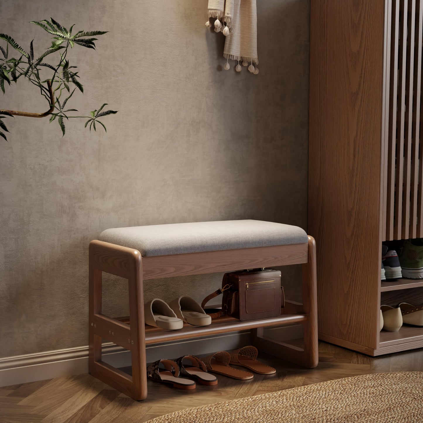 AQIMUELE Small Shoe Bench with Cushion, Shoe Bench Storage with Seat, Wooden Shoe Rack 2-Tier, Hidden Flip-Top Seat, for Hallway, Entryway